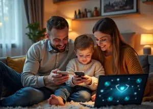 Родители контролируют использование телефонов и компьютеров детьми с помощью приложений родительского контроля в домашней обстановке